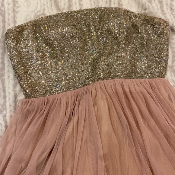 Size 12-14 Aiden mattox strapless beaded pink cocktail dress with tule - Picture 2 of 6